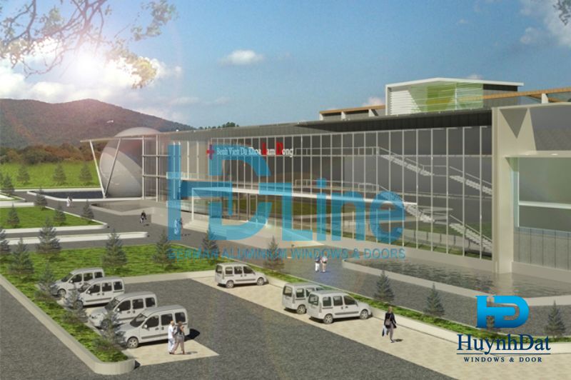 Phối cảnh mặt dựng tại công trình bệnh viện Đa Khoa II Lâm Đồng sử dụng mặt dựng vách kính ngoài trời